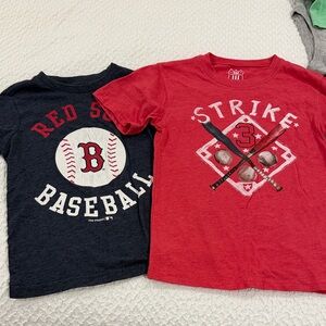 Kids Baseball Red Sox Graphic Tees - Red and navy blue